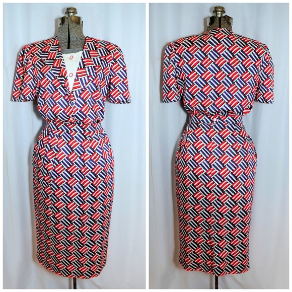 VTG 80s Carlisle Check Stripe Cotton Skirt Set 8 - Picture 2 of 8